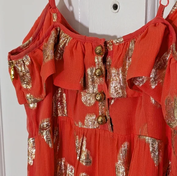 Juicy Couture Silk Blend Coral Gold Metallic Butterfly Maxi Dress - Picture 7 of 7